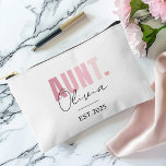 Promoted to Aunt EST 2025 | Personalised Name  Accessory Pouch<br><div class="desc">Surprise the new auntie in your life with this adorable “Promoted to Aunt” accessory pouch! Featuring soft blush pink retro typography, a heart detail, and room for her name and the year she became an aunt, this custom zip pouch is perfect for stashing essentials—whether it's for makeup, snacks, or an...</div>