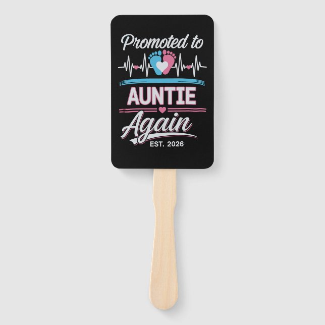 Promoted To Auntie Again Est 2026 Pregnancy Reveal Hand Fan (Front)