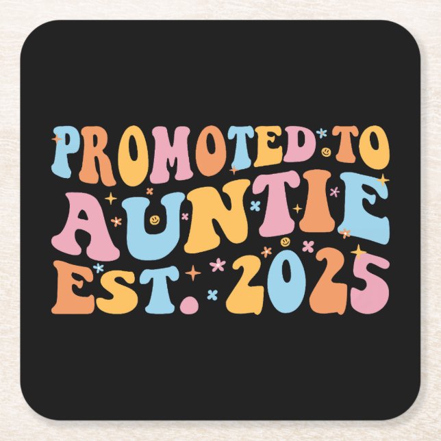 Promoted To Auntie Est. 2025 III Square Paper Coaster (Front)