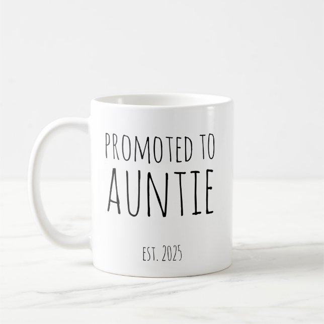 Promoted to Auntie Est 2025 New Aunt Gift Coffee Mug (Left)