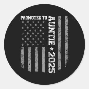 Promoted To Auntie Est 2025 Vintage American Flag Classic Round Sticker