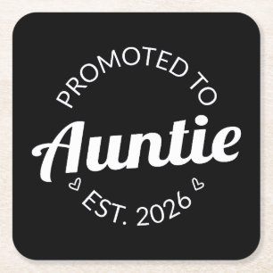 Promoted To Auntie Est. 2026 I Square Paper Coaster