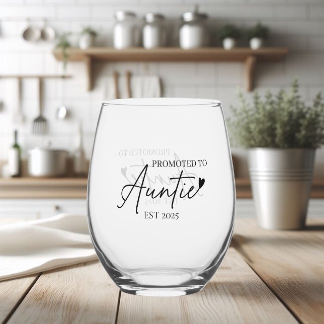 Promoted to Auntie EST Gift Stemless Wine Glass (Creator Uploaded)