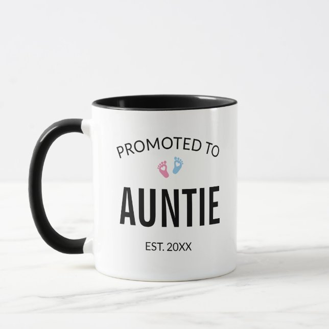 Promoted to Auntie  Pregnancy Announcement Mug (Left)