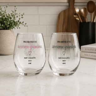 Promoted to Awesome Grandparents Personalised Stemless Wine Glass