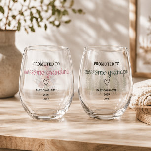 Promoted to Awesome Grandparents Personalised Stemless Wine Glass