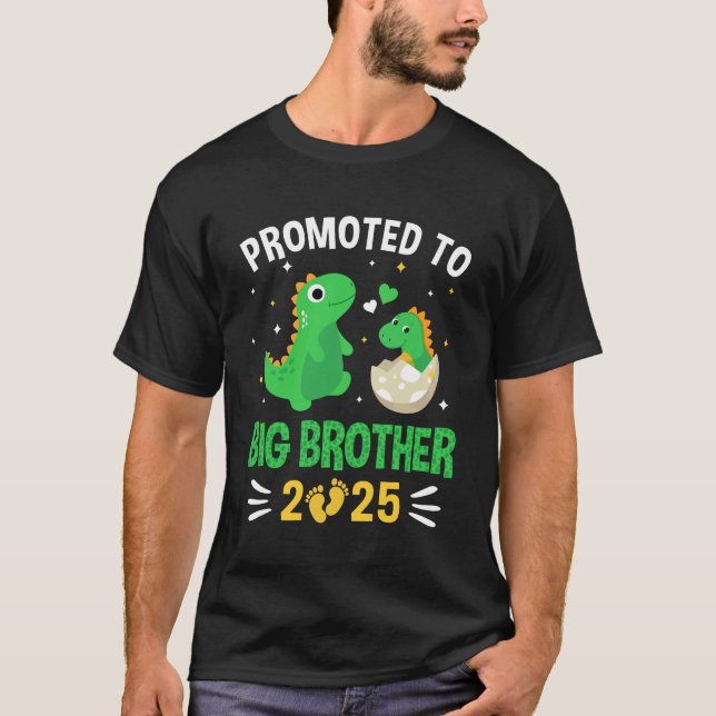 Promoted To Big Brother 2025 Boys Dinosaur T-Rex K T-Shirt (Front)