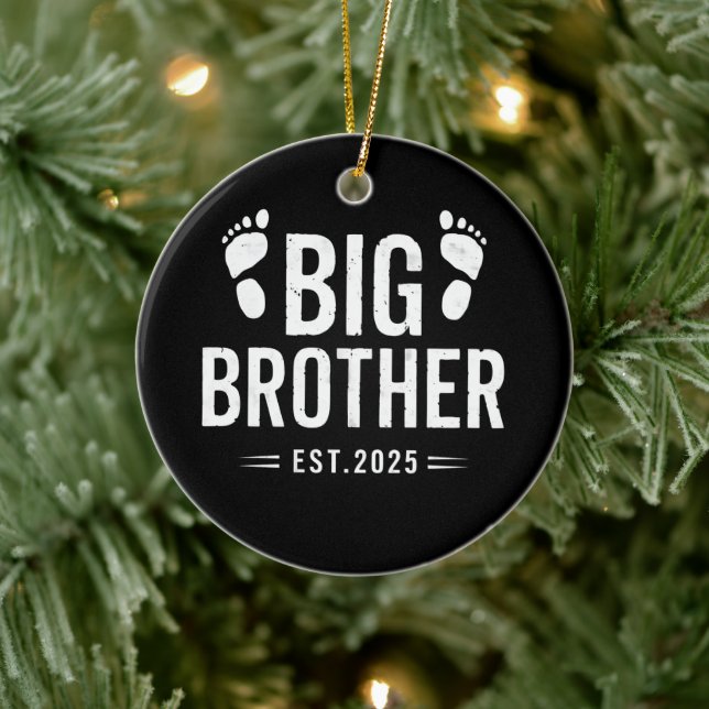 Promoted to Big Brother Est. 2025 Baby Announce Ceramic Ornament (Tree)