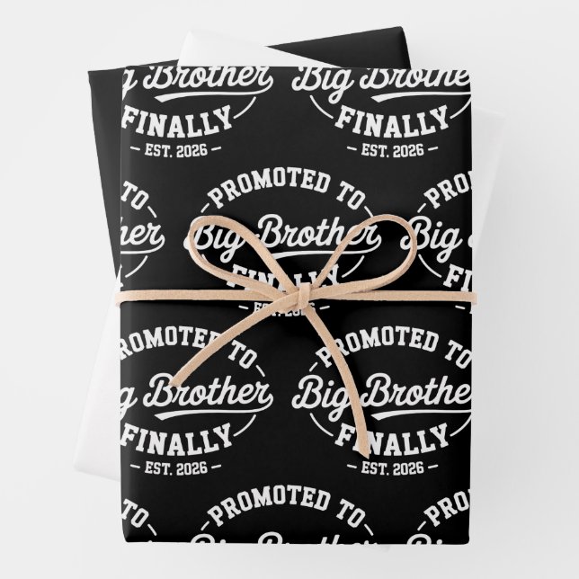 Promoted To Big Brother Finally 2026 Baby Announce Wrapping Paper Sheet (In situ)