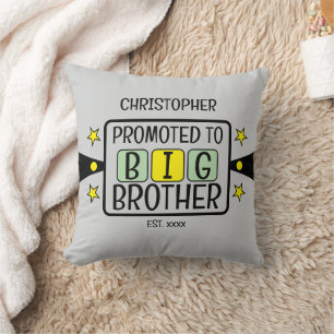 Promoted to big brother name est year green yellow cushion