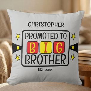 Promoted to big brother name est year red yellow cushion