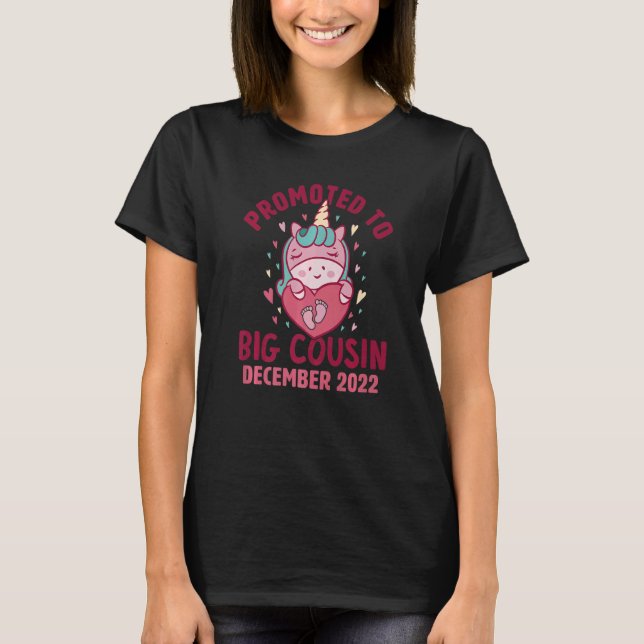 Promoted to Big Cousin December 2022 Unicorn Heart T-Shirt (Front)