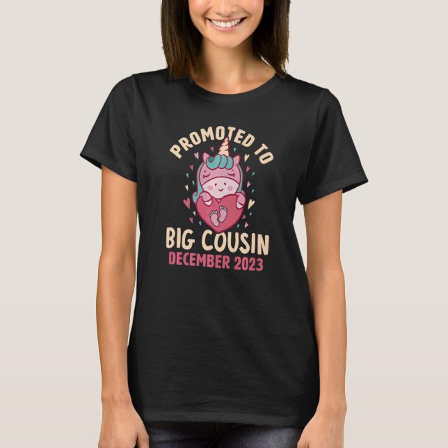 Promoted to Big Cousin December 2023 Unicorn Heart T-Shirt (Front)