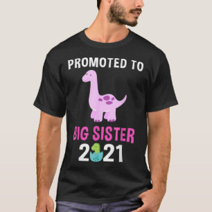 Promoted to Big Sister 2021 Girls Brontosaurus Din T-Shirt