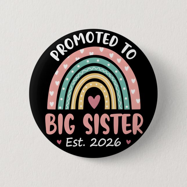 Promoted to Big Sister Adorable 2026 Baby 6 Cm Round Badge (Front)