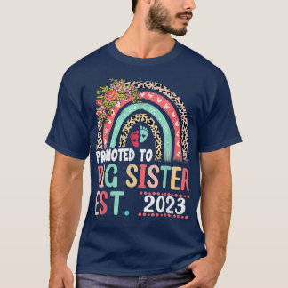 Promoted To Big Sister Est 2023 Leopard Rainbow Mo T-Shirt