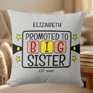 Promoted to big sister name est year peach yellow cushion