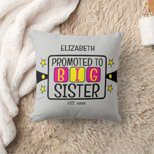 Promoted to big sister name est year pink yellow cushion