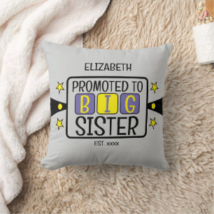 Promoted to big sister name est year purple yellow cushion