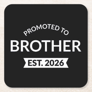 Promoted To Brother Est. 2026 II Square Paper Coaster