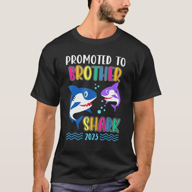 Promoted to Brother Shark 2023 First Time Brother  T-Shirt (Front)