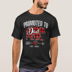 Promoted To Dad 2023 Bear Pajama Red Plaid Buffal T-Shirt