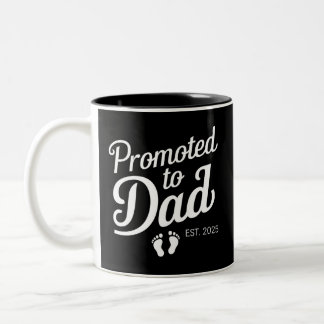 Promoted To Dad EST 2025 Funny Soon To Be Dad Two-Tone Coffee Mug
