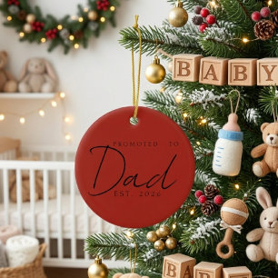 Promoted To Dad Holiday Keepsake Script Design Ceramic Ornament