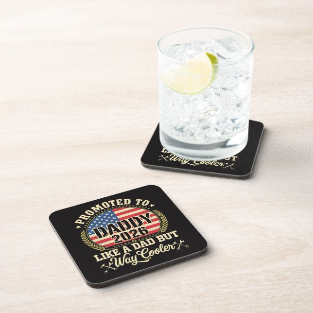 Promoted to Daddy 2026 Funny American Flag  Coaster (Right Side)