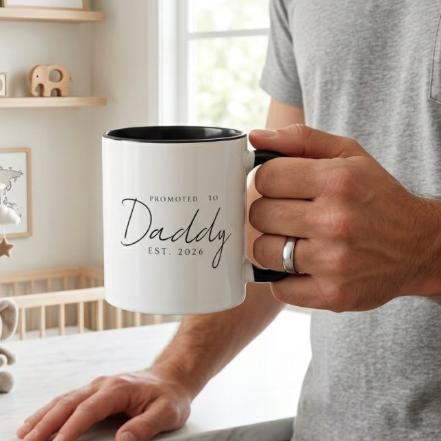 Promoted To Daddy Elegant EST Year Script Design Mug (Creator Uploaded)
