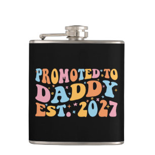 Promoted To Daddy Est 2027 New Dad Announcement Hip Flask