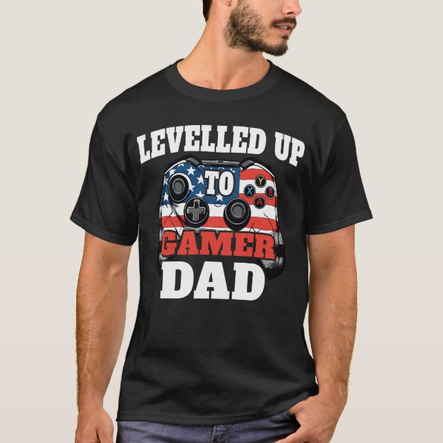 Promoted to Gamer Dad: American Flag Controller T-Shirt (Front)