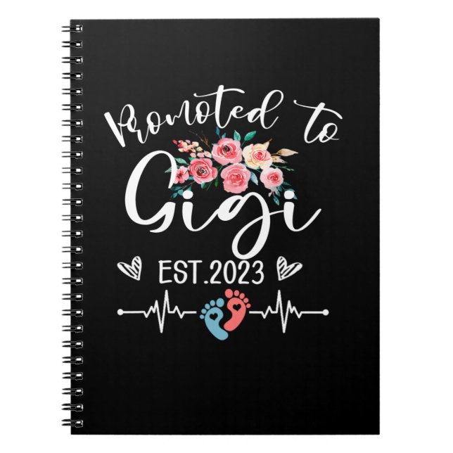 Promoted To Gigi Est. 2023 Floral Pregnancy Announ Notebook (Front)