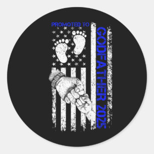 Promoted To Godfather Est 2025 Vintage Usa Flag Fa Classic Round Sticker