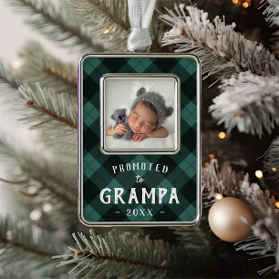 Promoted to Grampa Baby Photo Grandpa Silver Plated Framed Ornament