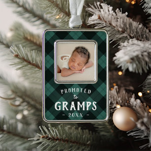 Promoted to Gramps Baby Photo Grandpa Silver Plated Framed Ornament