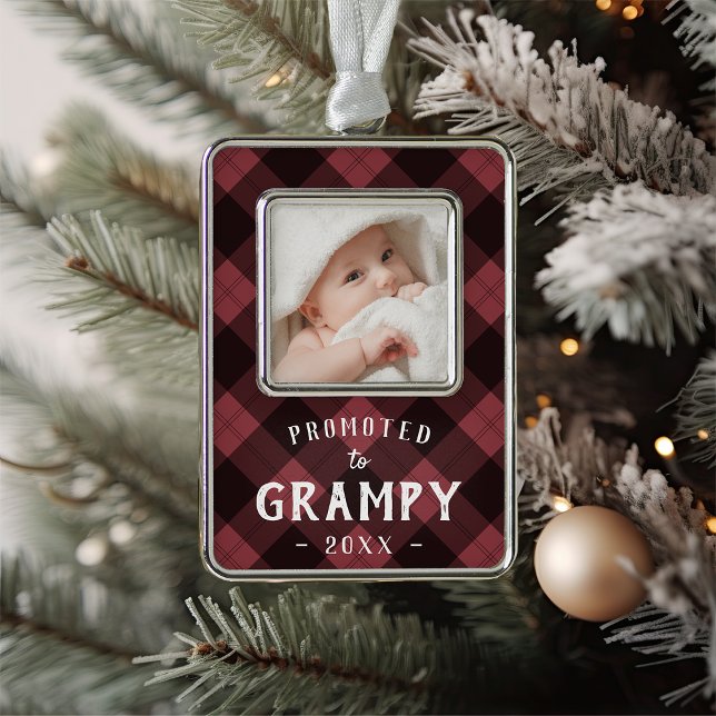 Promoted to Grampy | Baby Photo Grandpa Silver Plated Framed Ornament (Creator Uploaded)