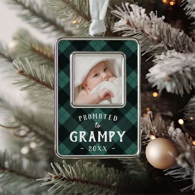 Promoted to Grampy | Baby Photo Grandpa Silver Plated Framed Ornament (Creator Uploaded)