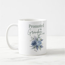 Promoted to Grandma 2025, blue floral mug 