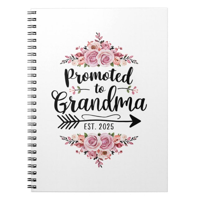 Promoted To Grandma 2025 Pregnancy Announcement Notebook (Front)