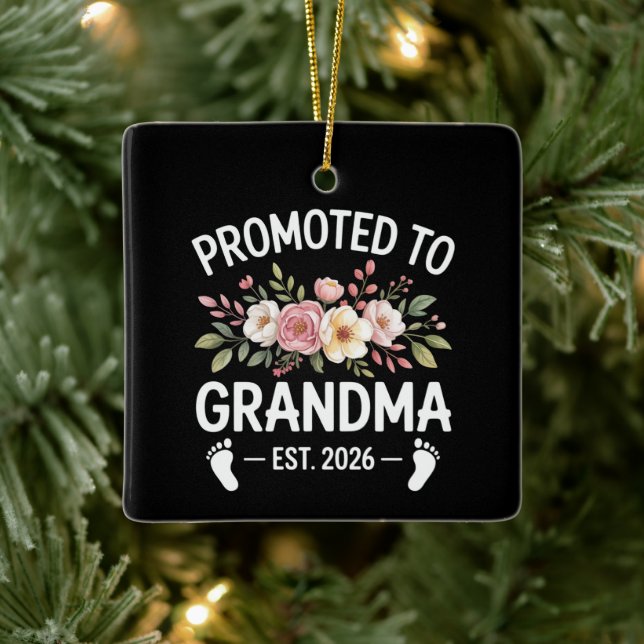 Promoted to Grandma 2026 First Time Nana Floral  Ceramic Ornament (Tree)