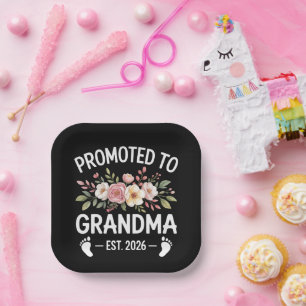 Promoted to Grandma 2026 First Time Nana Floral  Paper Plate