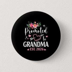 Promoted to grandma 2026 flower heart new grandma 6 cm round badge