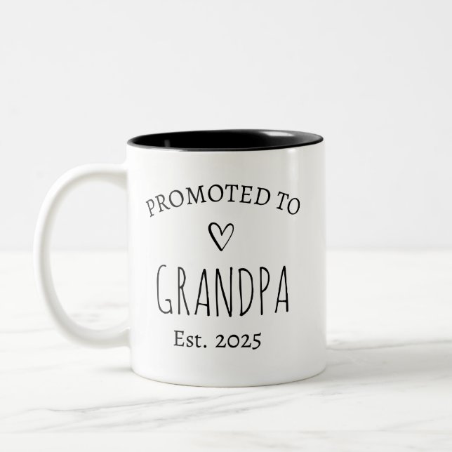 Promoted to Grandma and Grandpa New Grandparent Two-Tone Coffee Mug (Left)