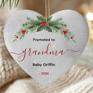 Promoted to grandma baby announcement heart ceramic ornament