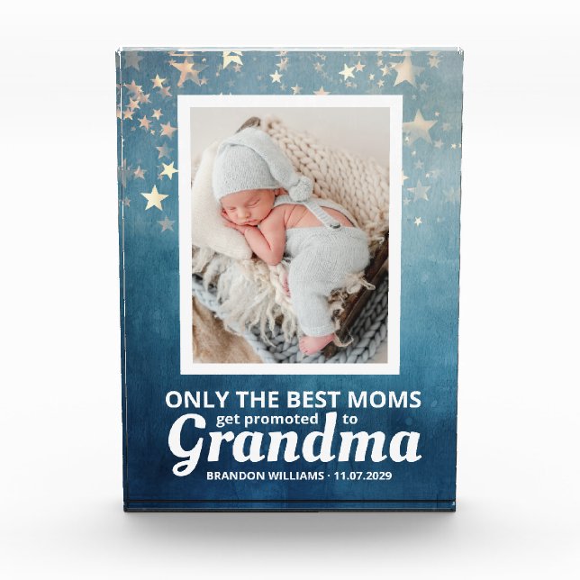 Promoted to Grandma Cute Stars Baby Photo Block (Front)