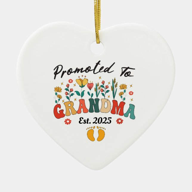 Promoted to Grandma est. 2024 GrandparentsOrnament Ceramic Ornament (Front)