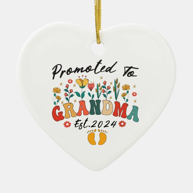 Promoted to Grandma est. 2024 GrandparentsOrnament Ceramic Ornament (Front)