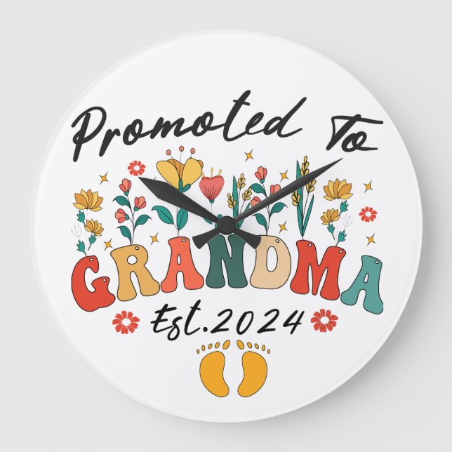 Promoted to Grandma est. 2024 GrandparenWall Clock (Front)