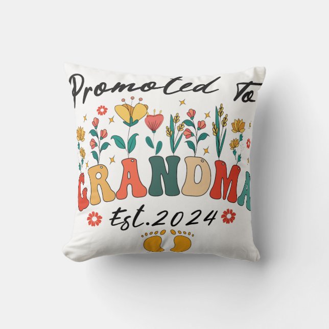 Promoted to Grandma est. 2024 GrandparThrow Pillow (Front)
